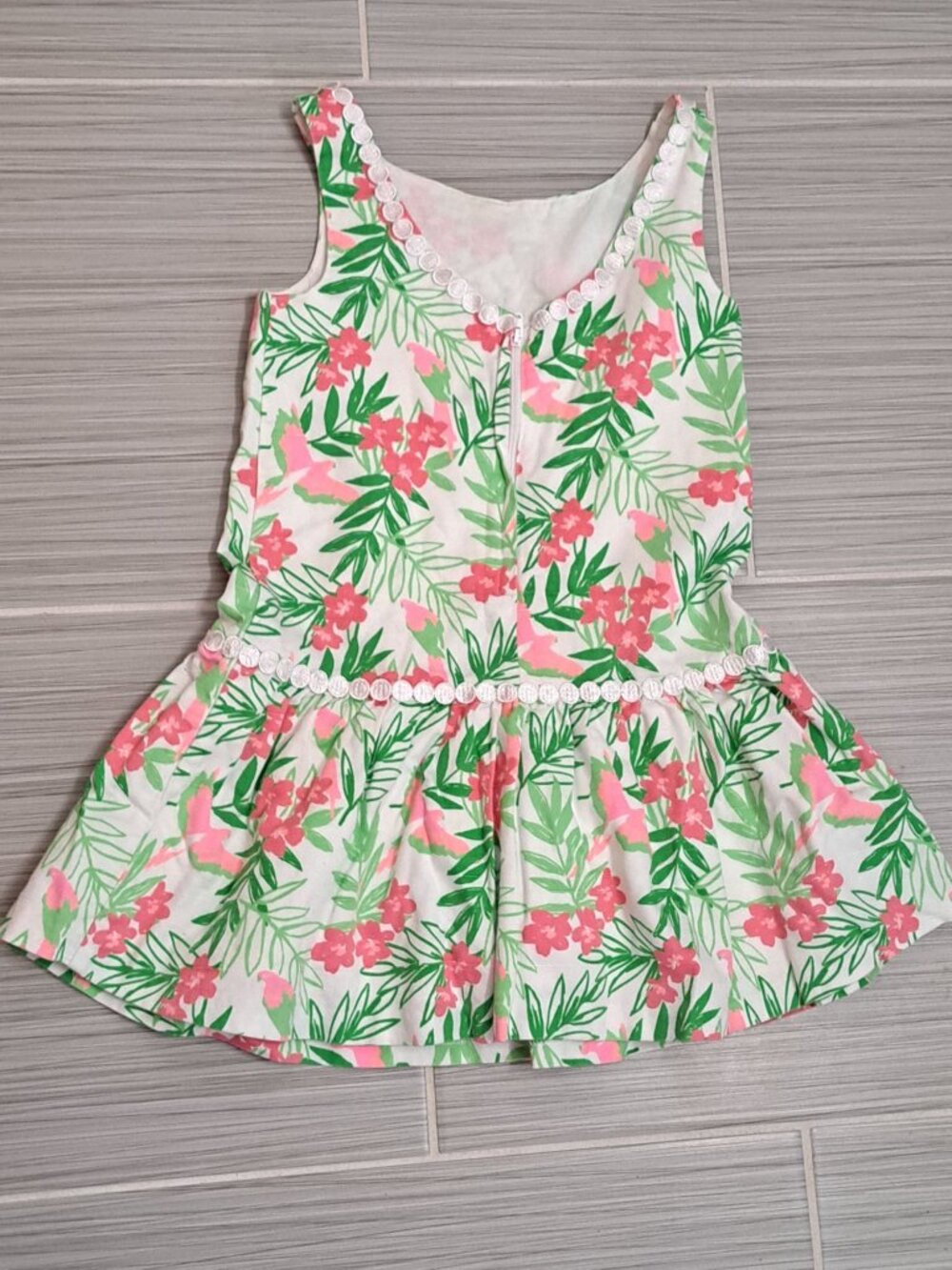 Janie and Jack 4 Floral Print Girls Sleeveless Dress Lace Trim Pink Sundress - Picture 4 of 9